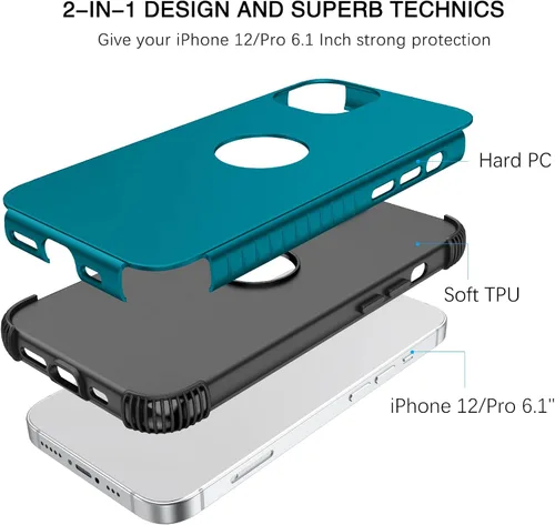 Vista 2 de BENTOBEN para iPhone 12 Funda, Funda para Teléfono iPhone 12 Pro, Resistente 2 en 1 Protección Completa Rugosa a Prueba de Golpes Híbrida