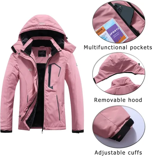 Vista 6 de Pooluly - Chaqueta de invierno para esquísnowboard para mujer, con capucha, impermeable, rompeviento