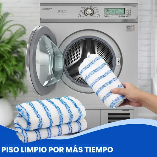 Vista 4 de Paquete de 2 almohadillas de microfibra reutilizables, compatibles con trapeador plano Oceda de 15 x 8 pulgadas, uso húmedo y seco, limpieza