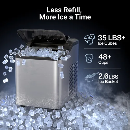 Vista 4 de Typhur Nugget - Máquina de hielo para encimera, bomba autolimpiante, 35 lb