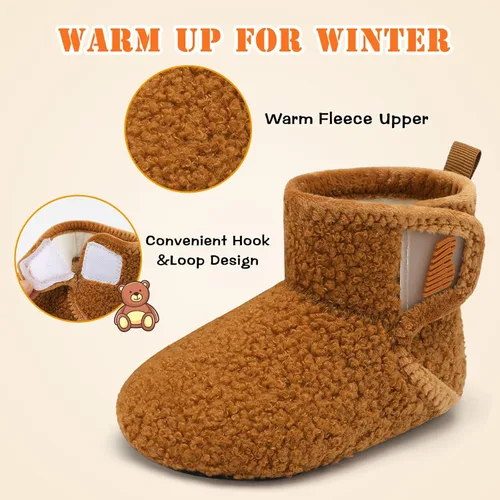 Vista 2 de BARERUN Pantuflas para niños y niñas, zapatos de casa para bebés, botines de invierno mullidos de felpa acogedora para niños, pantuflas cálidas