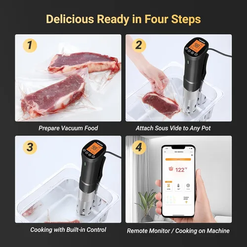 Vista 7 de INKBIRD Wifi Sous Vide Cocina, Máquina Sous Vide de 1000W, Circulador de Inmersión con Control Remoto con Aplicación, Recetas, Temporizador, Alarma