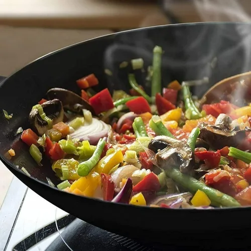 Vista 7 de Jim Beam Wok, plancha y sartén de hierro fundido de construcción resistente de 12 pulgadas