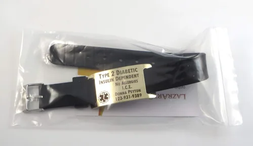 Vista 3 de Pulsera premium de demenciaidentificación de Alzheimer - Grabado láser oscuro gratis Personalización personalizada, Acero inoxidable, cuero o metal