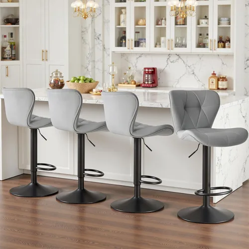 Vista 11 de Sweetcrispy Juego de 2 taburetes de bar, silla giratoria de tela de altura Beige