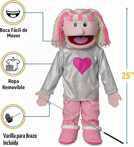 Vista 3 de Títere estilo ventrílocuo de 25 in Kimmie, color rosa chica, cuerpo entero