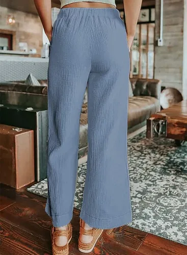Vista 2 de Dokotoo Women's 2024 Fashion Casual Elastic High Waisted Wide Leg Loose Work Long Palazzo Pants Trousers with Pockets