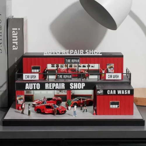 Vista 4 de Display Case for Hot Wheels 1:64 Toy Car Garage Lighted,Auto Repair Scene 82055