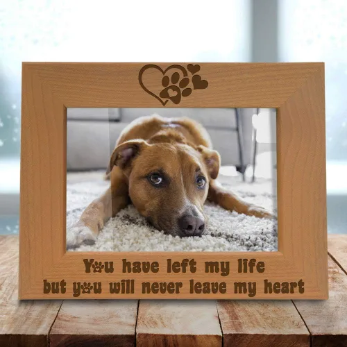 Vista 5 de KATE POSH Marco de fotos grabado de madera natural You Have Left My Life, but You Will Never Leave My Heart, huellas de patas en mi corazón, regalos