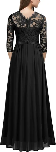 Vista 2 de Miusol Vestido largo formal de dama de honor con encaje floral y manga 34 para mujer