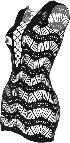 Vista 2 de Lencería de red para mujer, ropa de dormir transparente de una pieza con cuello en V, mini vestido, talla única