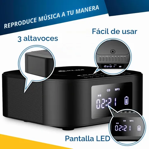Vista 6 de E1 Portable CD Player Boombox, Built-in Subwoofer, Extra Bass Negro plateado
