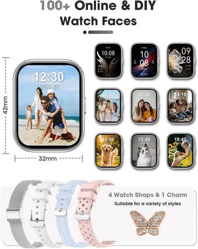 Vista 3 de Reloj inteligente para mujer (respuesta de llamada/marcación), reloj inteligente con pantalla táctil de 1.75 pulgadas para Android iPhone, Plateado02