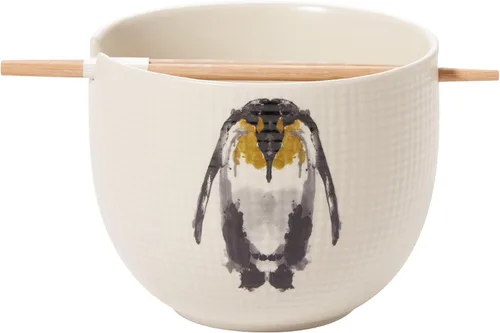 Vista 2 de Department 56 Animal Planet Emperor Penguin - Cuenco y palillos de tinta para ramen, 21 onzas, multicolor