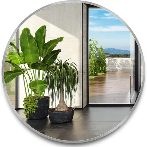Vista 7 de Espejo cuadrado de vidrio templado negro de 18 x 18 pulgadas, espejo de baño para pared, marco de decoración de metal, espejo mate antioxidante