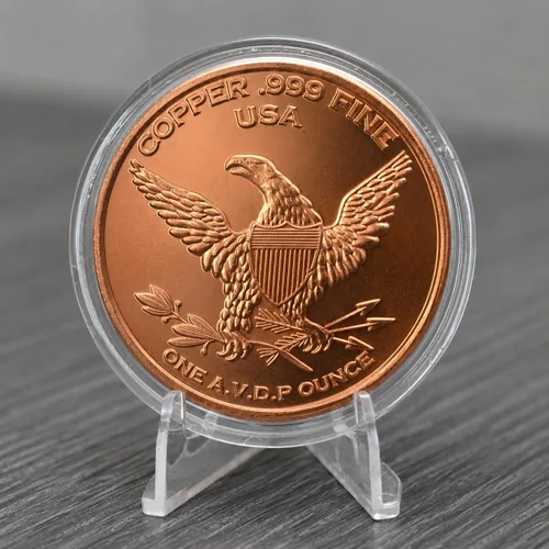 Vista 4 de Bisonte Moneda de lingotes redondos de cobre .999 puro de 1 oz en cápsula - COA por Heavenly Metals