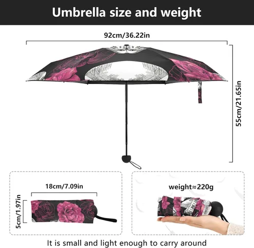Vista 3 de Sombrilla de viaje plegable compacta con protección UV para 99% de protección UV, resistente al viento, a prueba de lluvia, pequeña luz a la moda