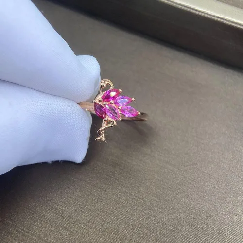 Vista 6 de Anillo de flamenco para mujeres, adolescentes y niñas, plata de ley 925, lindo animal, oro rosa, circonita cúbica, pájaro, flamencos, boda