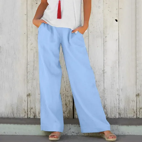 Vista 2 de Womens Soft Solid Color Loose Pockets Outdoor Pants Long Elastic Trousers Womens Work Pants Office Casual Curvy