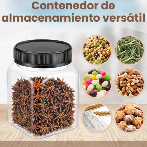 Vista 4 de 16 tarros de plástico transparente de 24 onzas con tapas negras