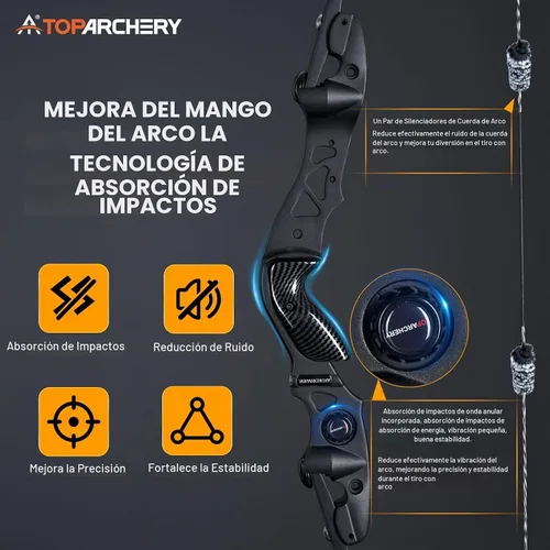 Vista 2 de TOPARCHERY 62" Arco Hunter Recurvo Negro, Arco Recurvo Desmontable de Absorción de Choque ILF para Caza, Arco Largo para Tiro al Blanco al Aire