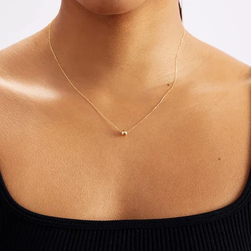 Vista 2 de Collar de cuentas de oro macizo de 14 quilates Collar con dije de cuentas pequeñas de oro amarillo de 14 quilates para mujer Collar con cuentas