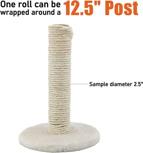 Vista 3 de Cuerda de sisal natural para rascador de gatos, cuerda de sisal de 1/4 de pulgada y 32 pies para reemplazo de poste de rascador de gatos, reemplazo