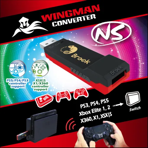 Vista 5 de Mcbazel Brook Wingman NS Converter Gaming Adapter for PS5 PS4 PS3 Xbox Series XS Xbox 360 Xbox One Xbox One Elite12 Controller to Switch PCX-Input