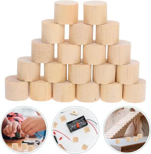 Vista 5 de 20 bloques de cilindros de madera de abedul de 0.74 pulgadas, pequeños bloques de madera sin terminar para manualidades, proyectos de arte