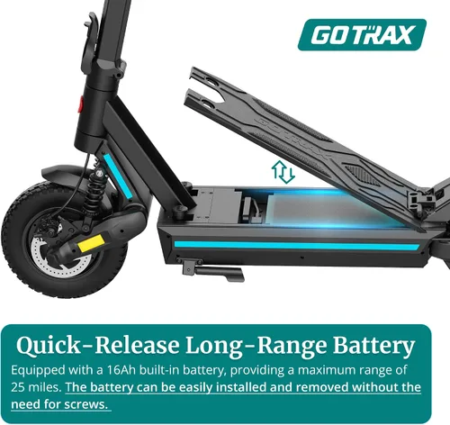 Vista 5 de Gotrax Ares - Patinete eléctrico todoterreno para adultos, neumáticos sin cámara de 10 pulgadas, autonomía de 25 millas con motor dual de 500W
