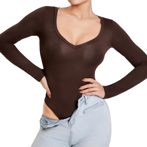 Vista 6 de RoomTour Body de manga larga con cuello cuadrado para mujer