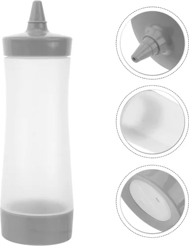 Vista 5 de UPKOCH 3 botellas de plástico para condimentos de chorro para salsa de tomate y mostaza, recipientes para condimentos de cocina (gris)
