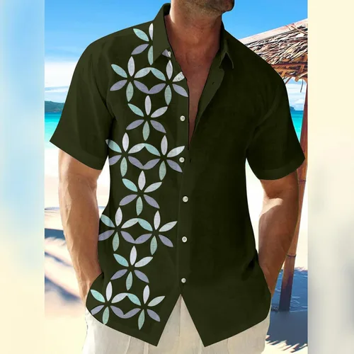 Vista 2 de RTRDE Men's Button Down Shirts Short Sleeve Graphic Print Hawaiian Vacation Beach Shirt, M-4XL