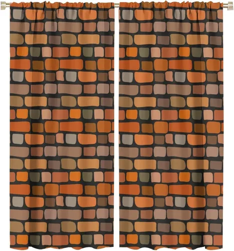 Vista 32 de Cortinas opacas para pared de ladrillo, rústicas, para pared de ladrillo, naranja y rojo, impresión artística para sala de estar, dormitorio
