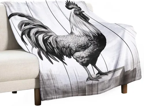 Vista 11 de Manta de microfibra suave y acogedora con diseño de gallo rústico en blanco y negro, suave y acogedora manta de microfibra para sofá, cama, oficina
