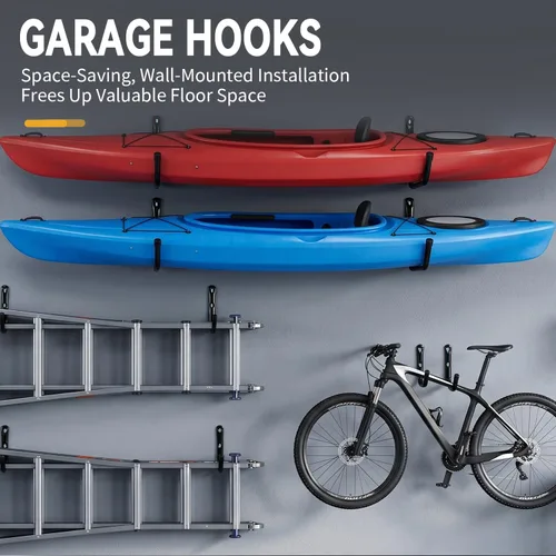 Vista 3 de Kayak Storage Rack Wall Mount, Kayak Hooks, Heavy Duty Garage Storage Hooks Suitable for Hanging Ladders, Bikes, Kayak