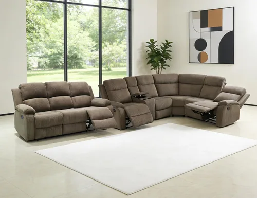 Vista 24 de Juego de sofá seccional reclinable manual, juegos de muebles de sala de estar, sofá seccional en forma de L y 2 sillas, cómodo sofá reclinable