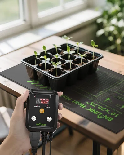 Vista 9 de BN-LINK Juego combinado de tapete térmico de plántulas con controlador de termostato, tapete calefactor de plantas de 10 x 20.75 pulgadas