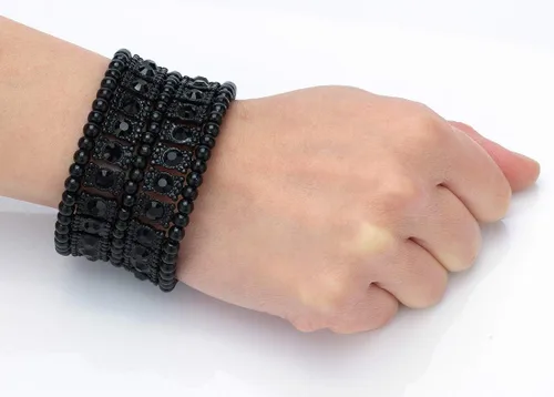 Vista 3 de Women's Multilayer Wide Stretch Cuff Bracelets Fit Various Wrist Sizes - Hypoallergenic Soft Elastic Band