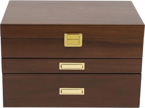 Vista 4 de LOYALHEARTDY Joyero de madera de 3 capas, organizador grande para mujeres, para anillos, collares, aretes, pulseras, caja de almacenamiento