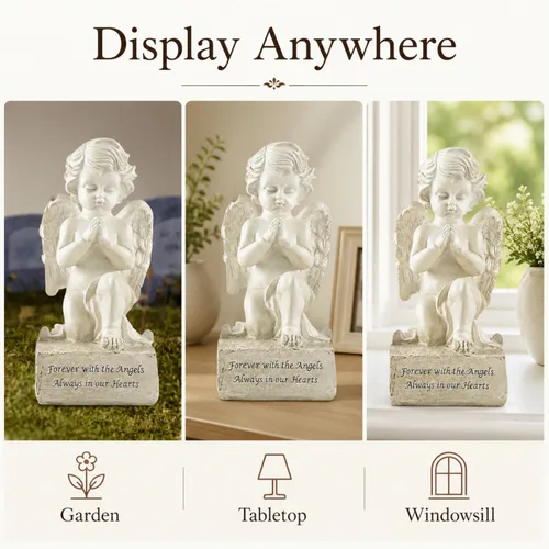 Vista 4 de Artisan Flair Figuras de ángel rezando, estatuas de querubines blancos de resina, escultura de ángel conmemorativo para el jardín del hogar, 6.5