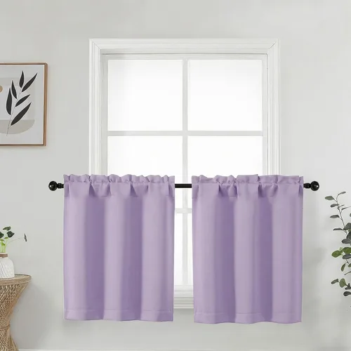 Vista 67 de Aqua Cafe - Juego de 2 paneles de cortinas opacas de 24 pulgadas de largo, con aislamiento térmico suave y sólido, para ventanas de baño, sótano