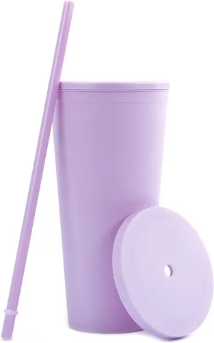 Vista 9 de Vasos con tapas de 22 oz de acrílico de color para llevar de viaje, tazas de viaje con tapas y pajitas