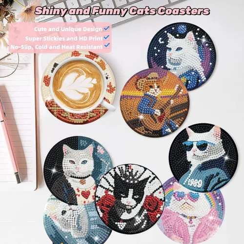 Vista 2 de Puraikcmi Juego de 8 posavasos de pintura de diamante, posavasos de arte de diamantes con soporte, manualidades de bricolaje, kits de arte