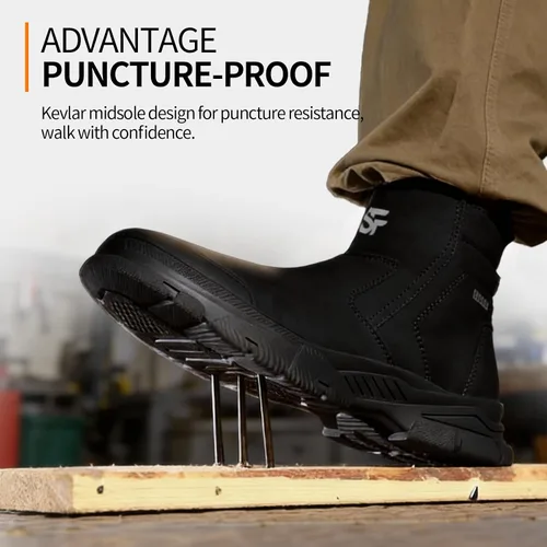 Vista 4 de Botas de trabajo para hombre, botas de soldadura sin cordones para hombres, botas de punta de acero indestructibles, zapatos de punta de acero
