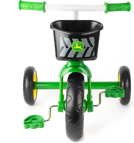 Vista 3 de John Deere Triciclo de juguetes resistentes con cesta para niños de 2 años en adelante, verde