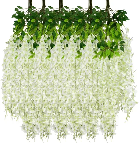 Vista 18 de Paquete de 5 guirnaldas de flores colgantes de glicina rosa, enredaderas de flores artificiales de 3.77 pies, glicinia falsa, guirnalda colgante