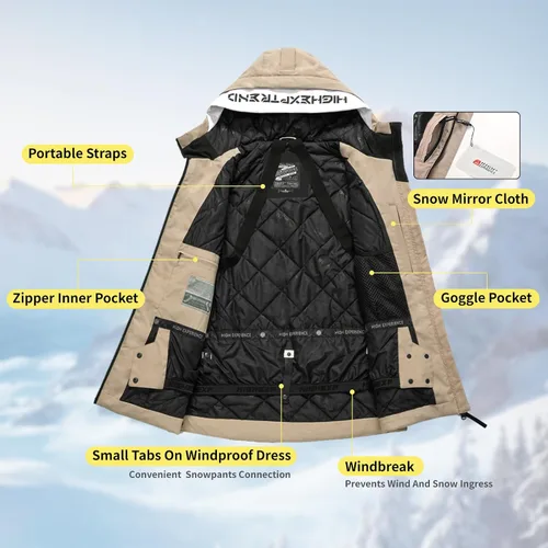 Vista 4 de HIGH EXPERIENCE Chaqueta de esquí para snowboard, nieve, invierno, impermeable, aislada, resistente al viento, chaqueta cálida con capucha