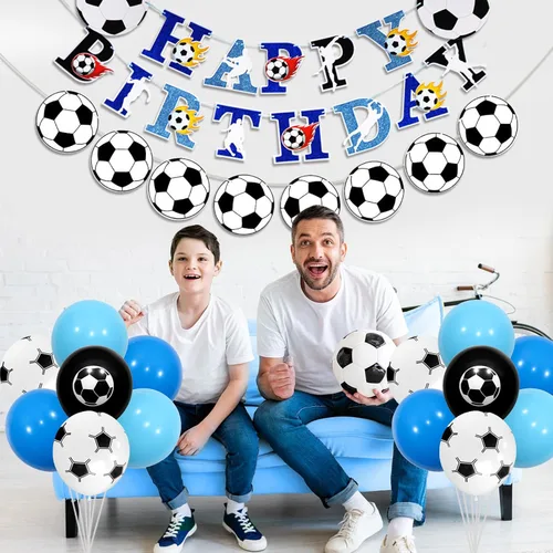 Vista 3 de Decoración de fiesta de cumpleaños de fútbol para niños con tema de fútbol, guirnalda de cumpleaños de fútbol, decoración de cupcakes, globos