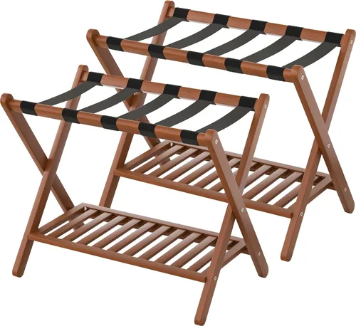 Vista 10 de Portaequipajes plegable con estante de almacenamiento para habitación de invitados Hotel Essentials de bambú sólido resistente soporte